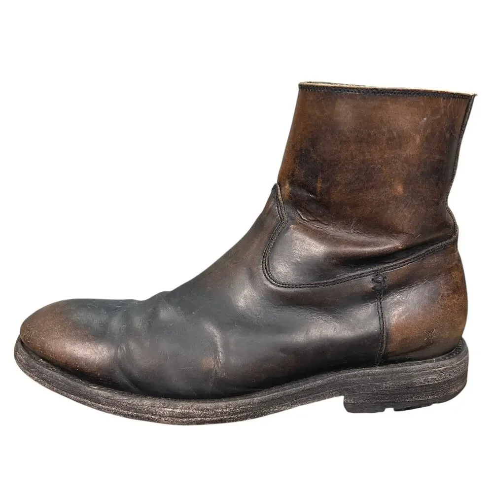 Frye Men’s Bowery Brown Leather Side Zip Chelsea Boot Size US 9 D